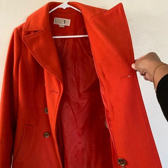 Michael Kors Double-Breasted Wool-Blend Peacoat, Size 4, Orange-Mandarin… - Picture 7 of 7